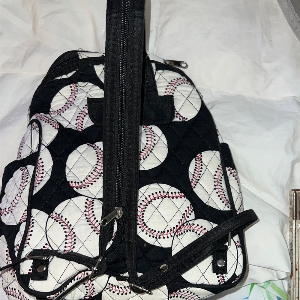 Quilted Baseball Pattern Backpack - Picture 3 of 16